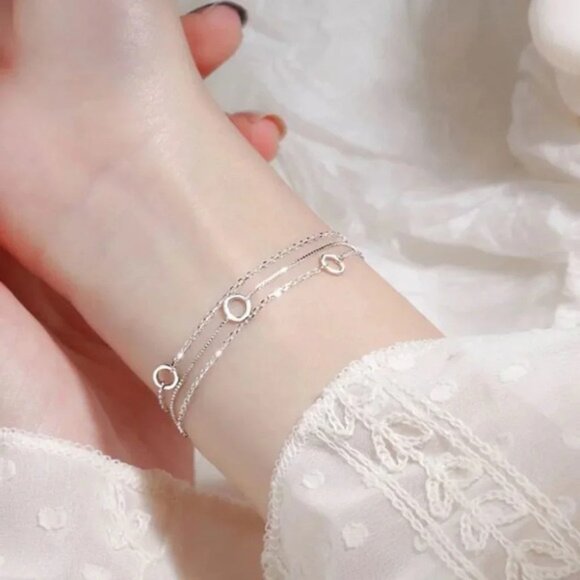 Dainty 925 Sterling Silver Circle Chain Bracelet - Picture 6 of 6